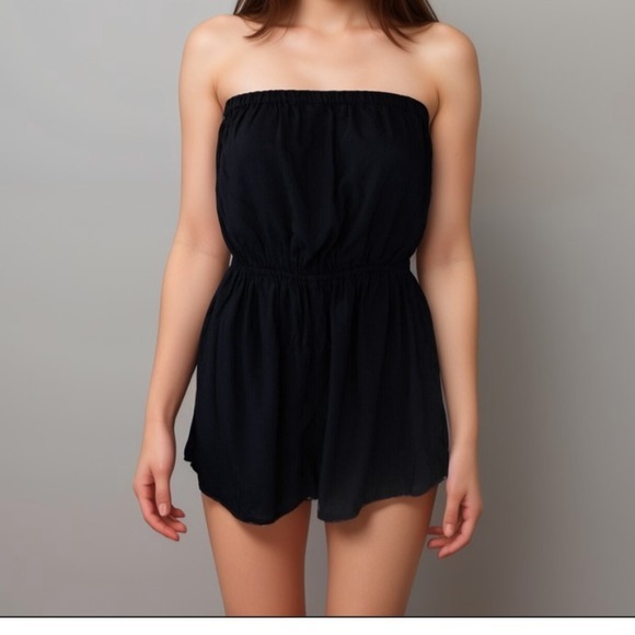 ASOS Pants - NWT ASOS Romper Sz 6‎ Black Bandeau Tie Open Back Strapless Beach Coverup Retro
